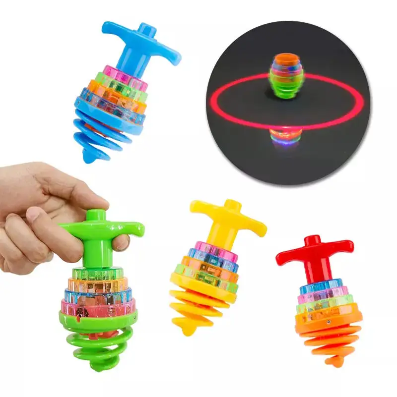 Venda quente crianças levou girando acender brinquedos piscando personalizado Colorido LED Rainbow Light Spinning Top brinquedo com música