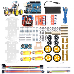 Arduino Uno compatibile Kit intelligente RC-4WD Robot auto con tracciamento della linea ad ultrasuoni e Kit di robotica per la programmazione di evitamento degli ostacoli