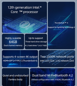 Mini PC 12th Core I3i5i7 Baremetal HD DP Thunderbolt4 Memory 64G DDR4 Black Fanless I3 I5 I7 Desktop <strong>Computer</strong> <strong>LINUX</strong> - Product Image 3