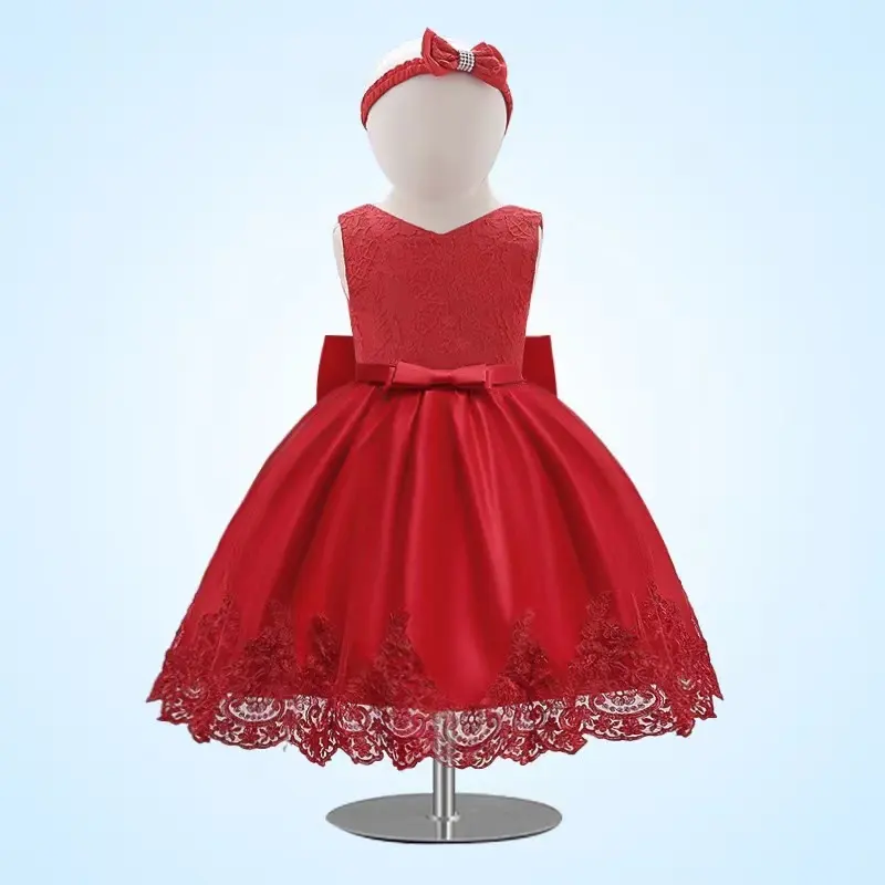 Vestido de encaje con lazo para niña de 1 año