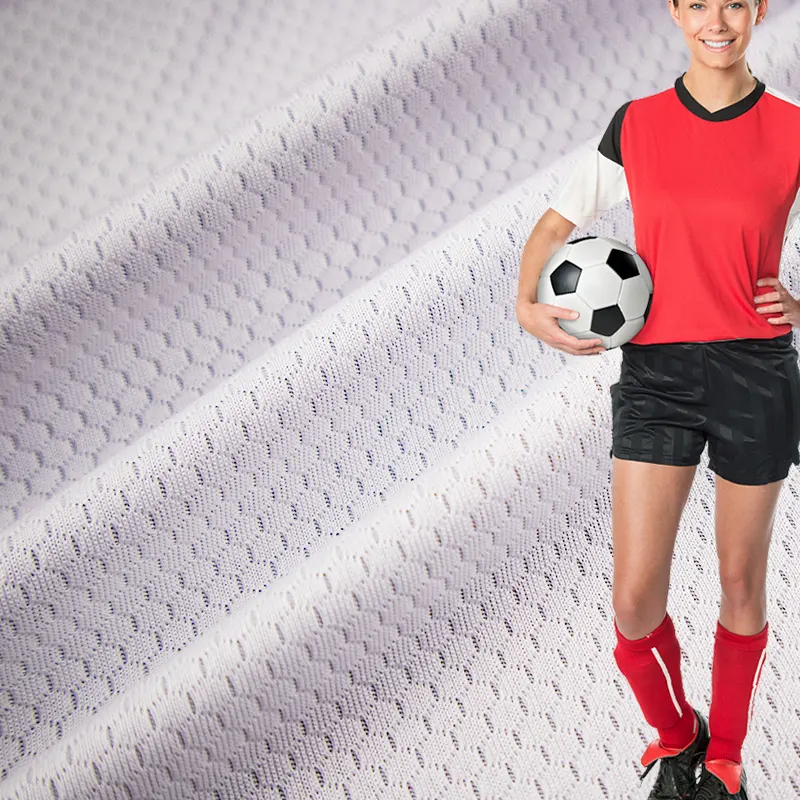 polyester 100% double faced jacquard knitted honeycomb mesh football jersey fabric for sports and active wear