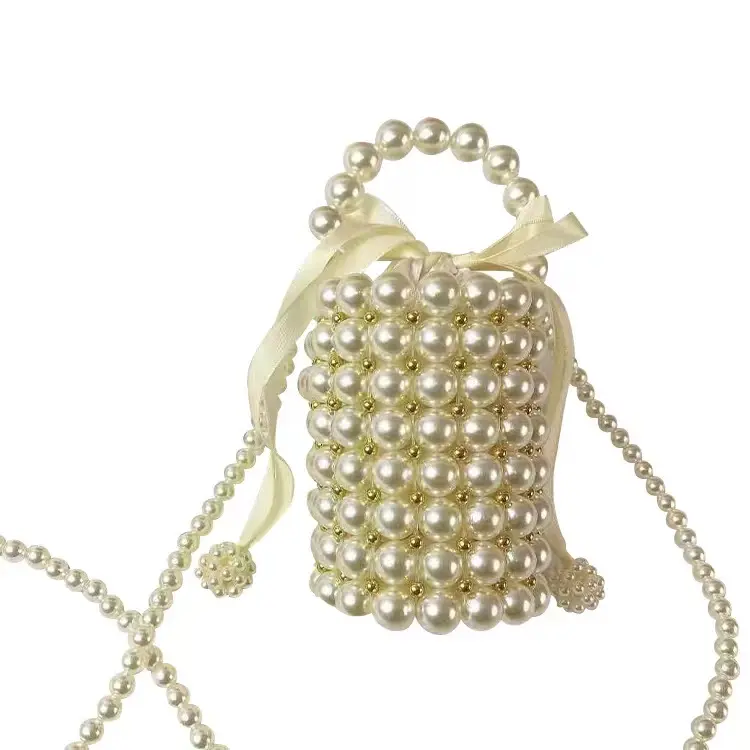 Perlen Perlen Umhängetasche Polyester Frauen Perle Clutch Kordel zug Eimer Handtasche Mode für Dame