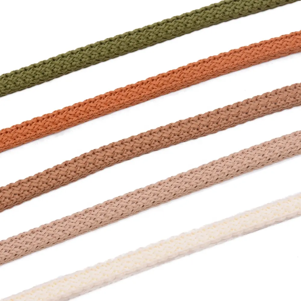 Cuerda de macramé de poliéster reciclado de color sólido al por mayor, cuerda cuadrada trenzada de alta tenacidad personalizada para decoración de bolsas textiles para el hogar