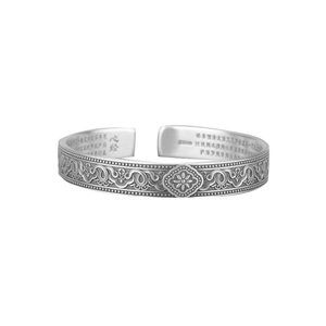 Braccialetto con polsino in vero argento Sterling 999 intagliato con cuore classico modello retrò bracciale da uomo e da donna regolabile gioielli religiosi