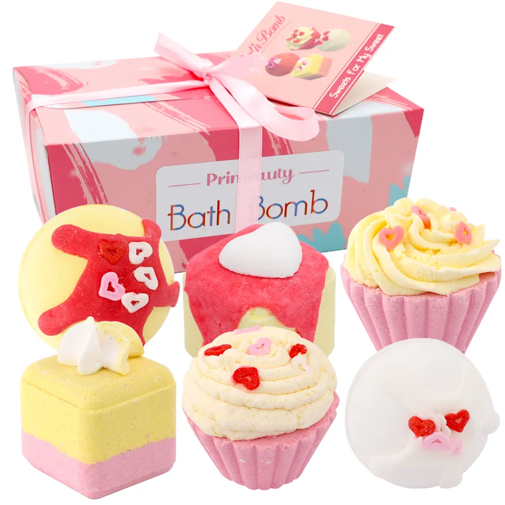 Kotak Hadiah Label Pribadi Kustom Terbaik Baru Grosir Kemasan Warna Pink Anak Imut Es Krim Manis Bom Mandi Cupcake