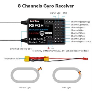 Radiolink R8FG8チャンネル2.4GジャイロRCレシーバー電圧リターン600メートルカーボート用長距離RX RC8X RC6GS RC4GS T8S T8FB - Product Image 4