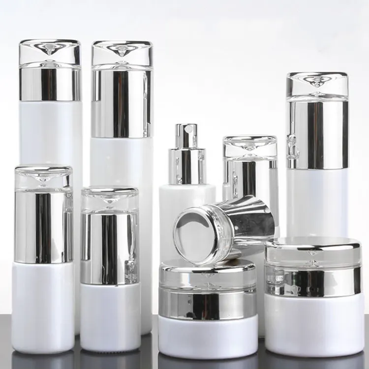 Fuyun化粧品容器包装ガラス白い空の化粧品容器クリームトナーガラスボトルと瓶セット