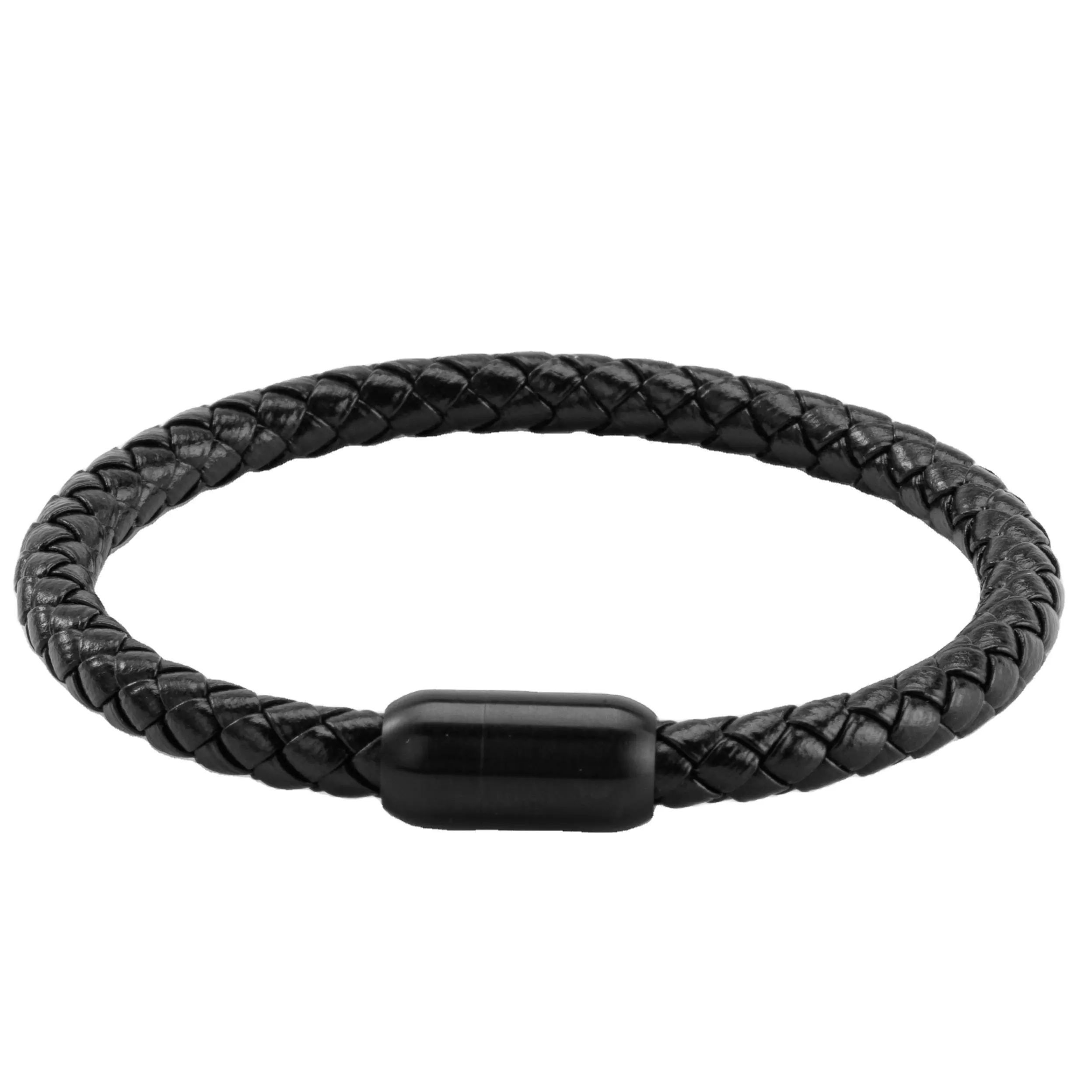 Pulsera de cuero trenzado de acero inoxidable de calidad para hombres y mujeres, pulsera genuina, gran regalo