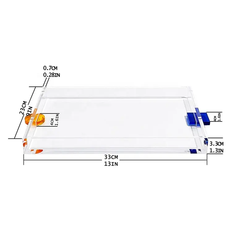 BOSN vassoio da portata rettangolare in acrilico trasparente dal Design unico vassoio da portata in acrilico con manici colorati