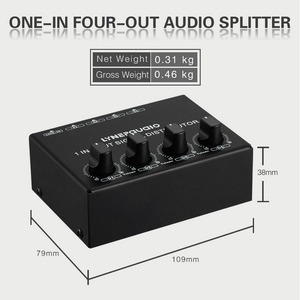 LYNEPAUAIO 1-in-4-out Amplificador de audio estéreo Amp Distribuidor de señal Entrada de 1 canal Salida de 4 canales Interfaz RCA Independiente - Product Image 2