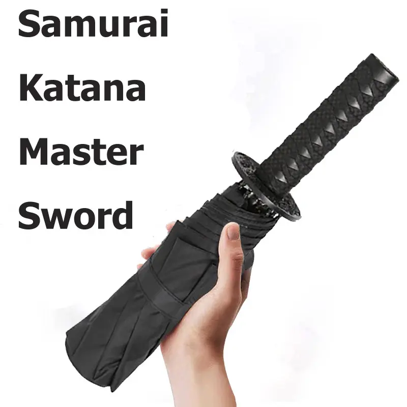 3 plis Samouraï Katana Maître Épée Poignée Ninja Japonais Parapluie Compact