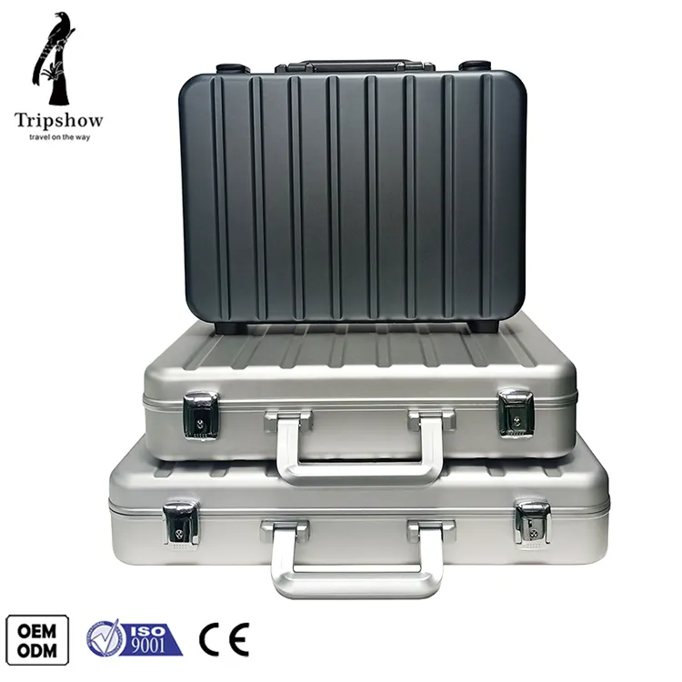 Trishow-maletín de herramientas portátil para hombre, maletín de Metal y aluminio, personalizado, plateado