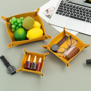Đơn giản và giá rẻ PU da lưu trữ khay trang trí bàn khay Vanity catchall Khay bàn tổ chức cho các phím & điều khiển từ xa - Product Image 3