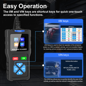 Lector de código OBD2 multilingüe y herramientas de escaneo I/M DTC Lookup O2 Sensor Detección de voltaje de batería Leer y borrar códigos de error