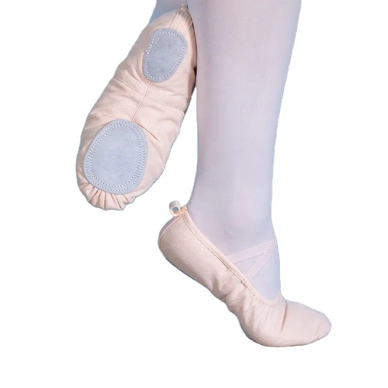 Scarpe da balletto in tela elasticizzata da ballo in vera pelle da donna a buon mercato OEM all'ingrosso