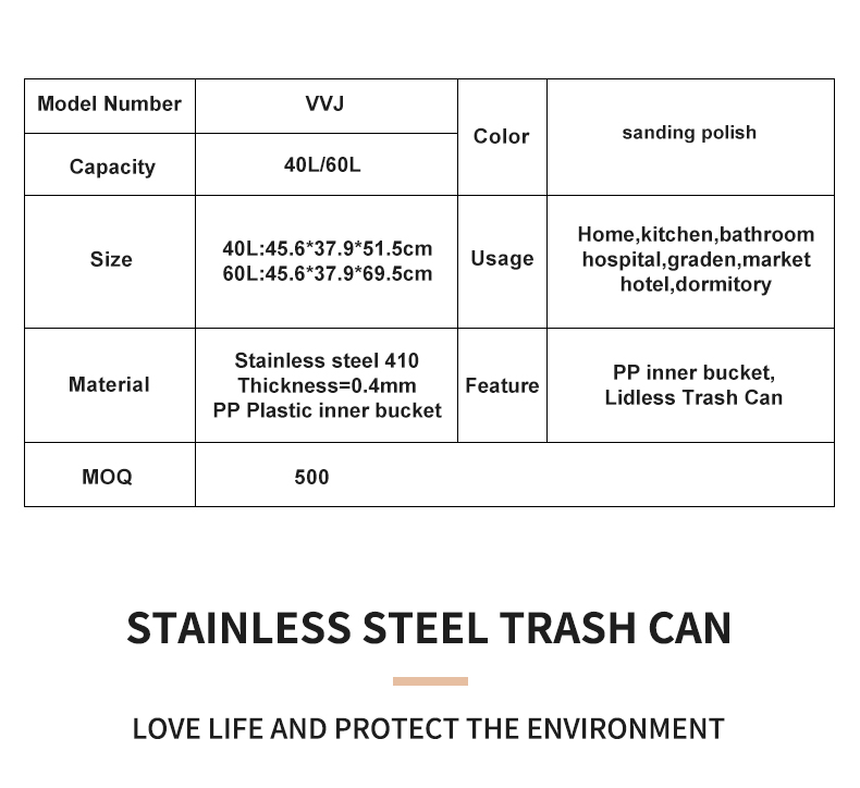 Manufacturer kitchen 2 compartments stainless steel trash can in waste bins