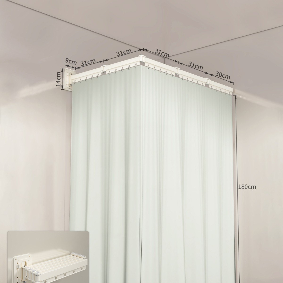 Light-colored polyester shower curtain, off-white, 5-fold