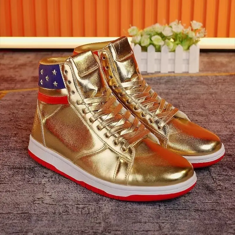 Sepatu pria kustom baru terompet tidak pernah menyerah emas Sneakers tinggi atas desainer gaya berjalan kustomisasi penuh produsen sepatu