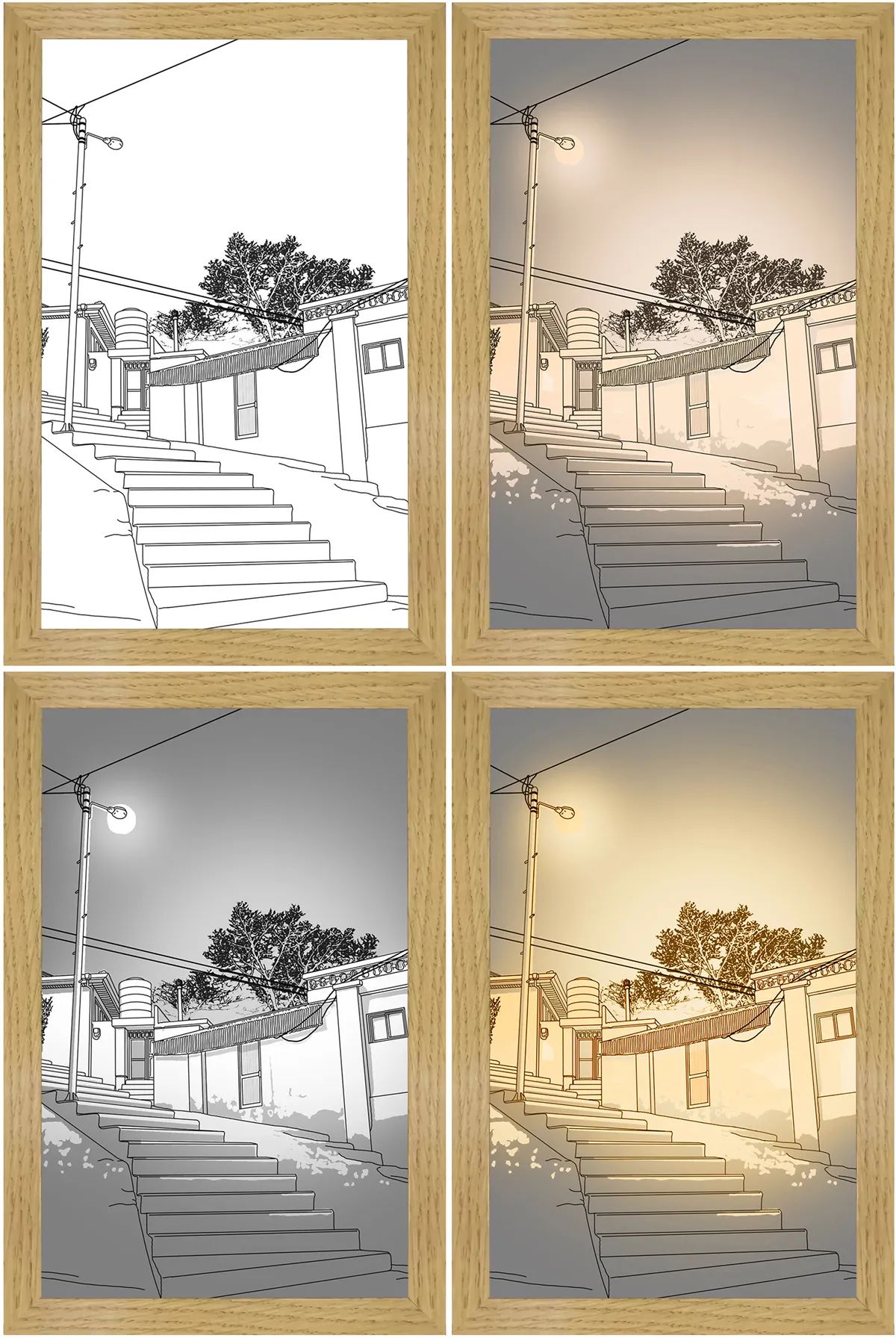 Steps under streetlights