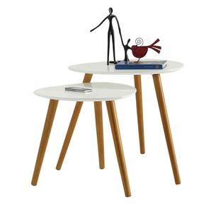 2022 heiße Verkäufe White Natural MDF Holz kiefer 2er-Set Wohnzimmer Round Nesting Side Skandi navis cher Couch tisch