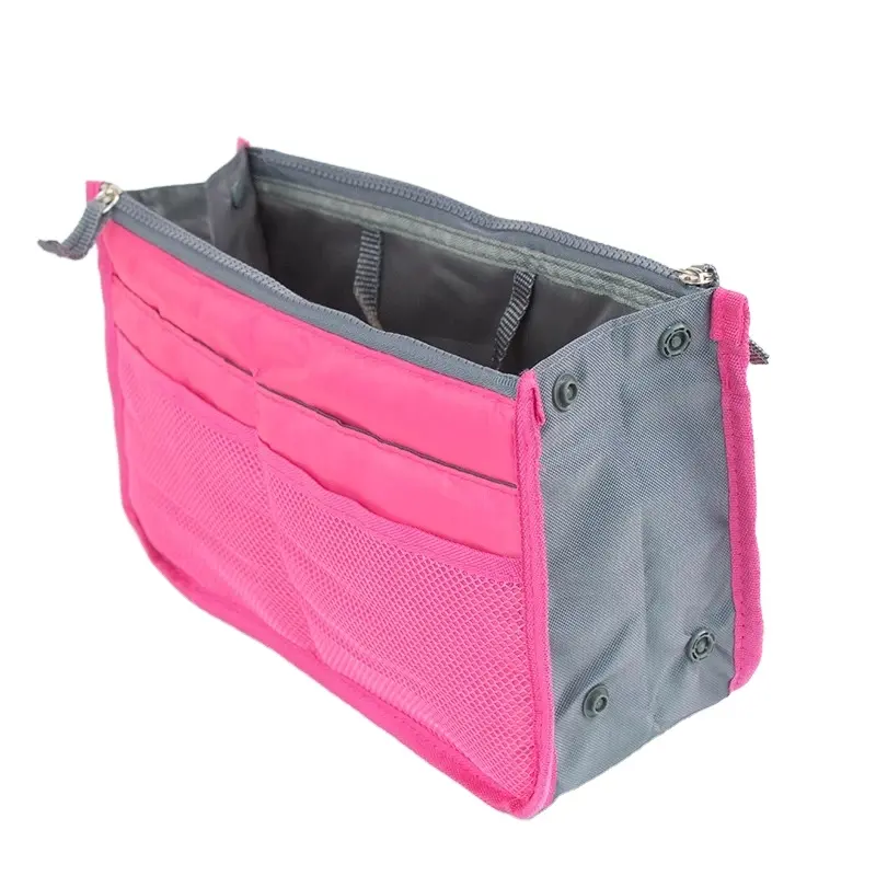 Portable Organizer Insert Bag Women Nylon Travel Insert Double Zipper Handbag Purse Large Liner Lady Compartment Cosmetic Bag