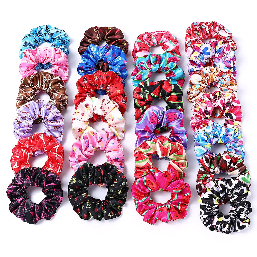 Nuovo raso stampato fiore floreale Scrunchie donne ragazze elastici per capelli accessori cravatta anello per capelli supporto per corda copricapo