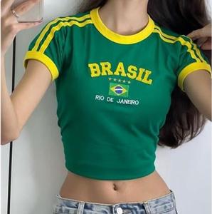 定制布标签Y2k女式婴儿t恤巴西裁剪上衣Y2k衬衫图形t恤女式复古90年代街装