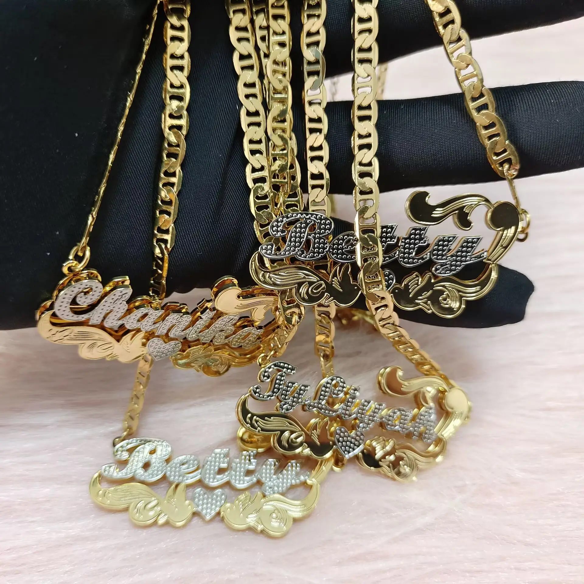 Collane con targhetta personalizzata placcate in oro 18 carati con nome 3D gioielli per collana da donna
