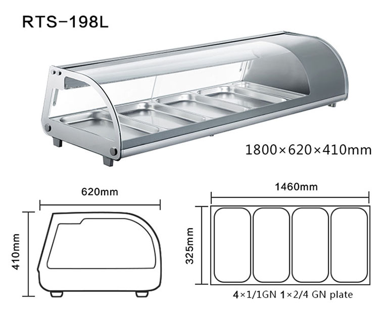 198l Sushi Showcase Display Case On Counter Glass Cooler Freezer Refrigerator Countertop