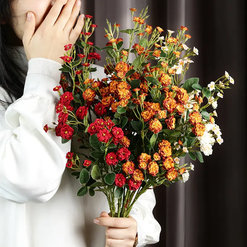 2023 도매 우아한 작은 장미 멀티 컬러 현대 현실적인 예술 꽃 멀티 디테일 단일 매칭 꽃병