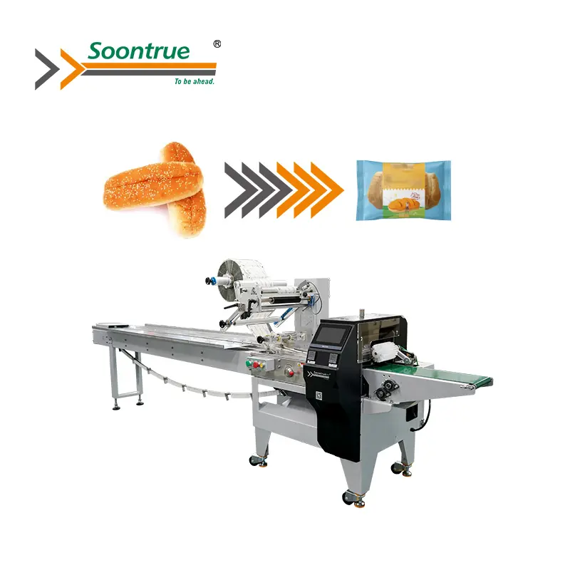 Automatische Stroom Bakkerij Voedsel Commerciële Broodverpakkingsmachine Voor Croissant Met Stikstof