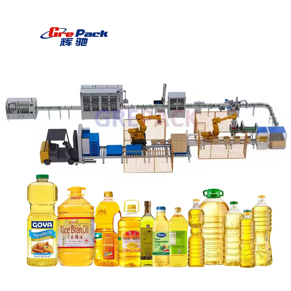 Linea di imballaggio dell'etichettatrice per tappatura di riempimento di bottiglie di olio d'oliva vegetale commestibile di cottura automatica