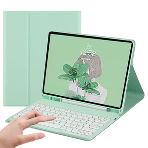 用于iPad Pro 11 10.2 9.7 2021 2020 2018空气4 3 2 Air4 Air3 Air2的支架盖外壳圆形钥匙无线键盘，带铅笔插槽 - Product Image 1