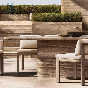 Sang trọng hiện đại hình chữ nhật ngoài trời travertine bàn ăn vườn đá cẩm thạch bàn ăn - Product Image 3