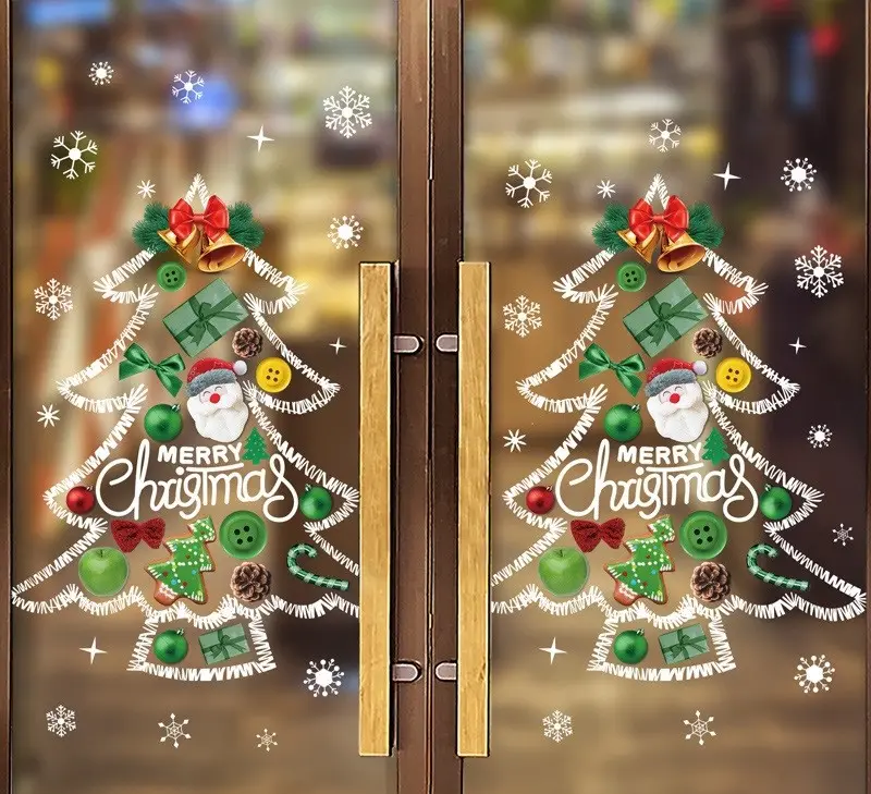 Pegatinas navideñas para ventana de árbol de Navidad, calcomanías de puerta de vidrio, pegatina estática de Pvc para escaparate, decoraciones de fiesta de invierno