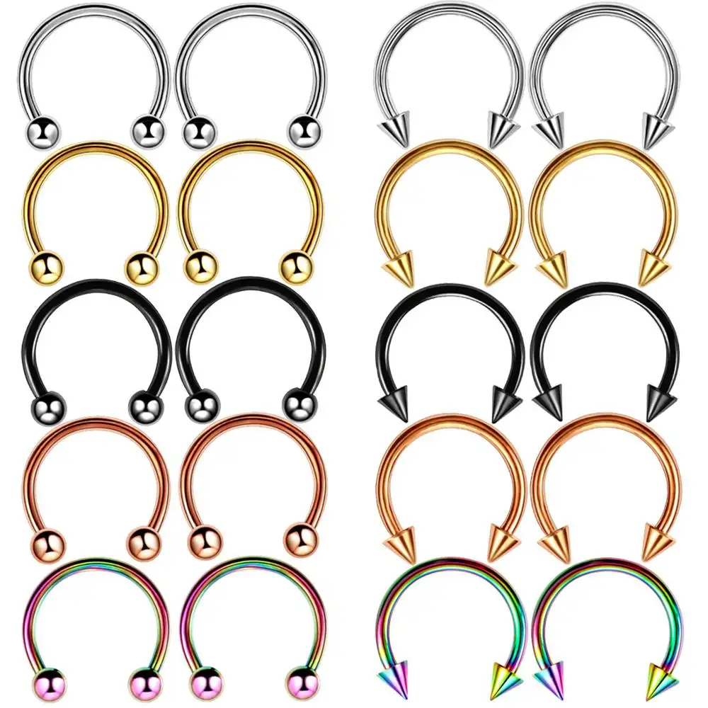 Prix usine nez fer à cheval anneau nez Septum anneau circulaire oreille Cartilage Tragus Piercing bijoux en acier inoxydable 316L anneau de nez