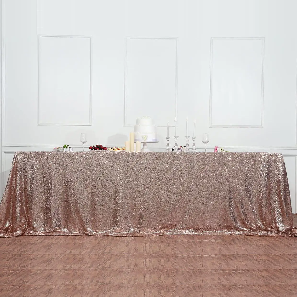 Vendita calda di natale festa nuziale casa famiglia banchetto tovaglia decorazione 50x80 pollici rettangolare oro rosa paillettes tovaglia