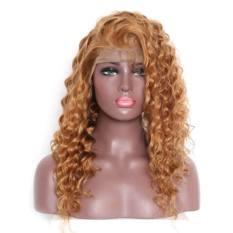 Vierge Brésilienne Cheveux Perruque Blond vénitien 18 pouces Lâche Vague De Dentelle Perruque De Cheveux Humains Couleur #27 Miel Blonde Avant De Lacet Perruque