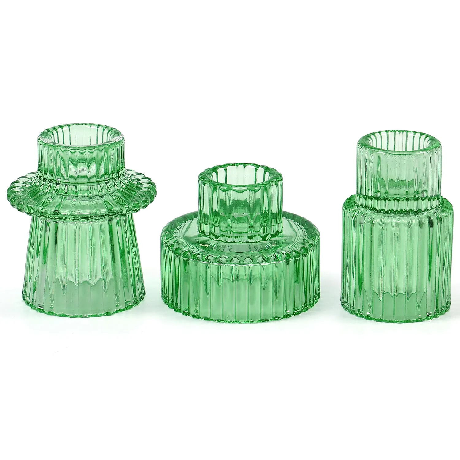 Vendita calda portacandele in vetro verde portacandele coniche Votive per feste a casa e decorazioni di nozze