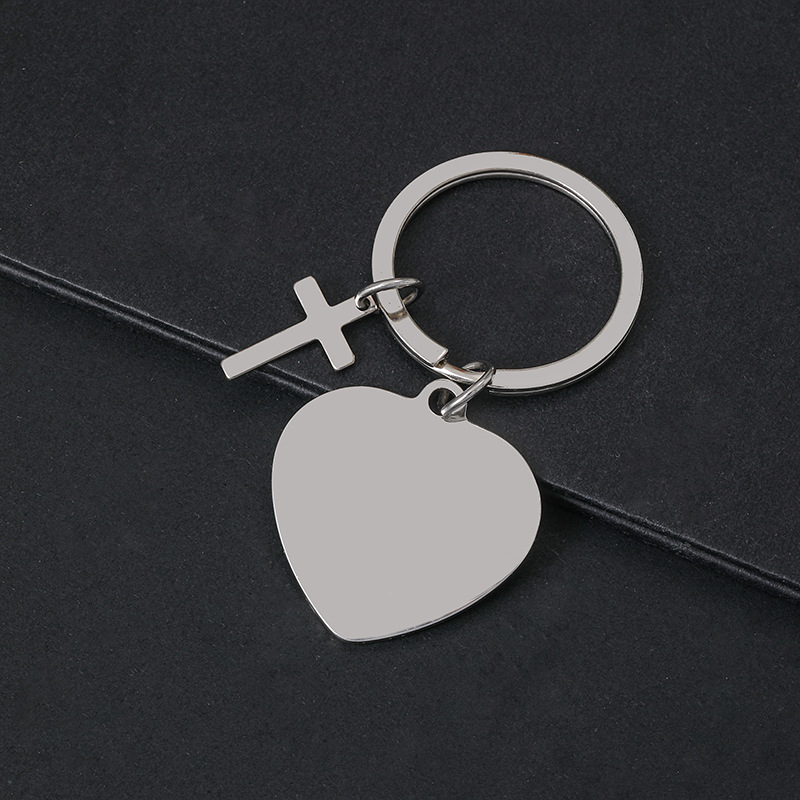 Porte-clés croix cœur 30 mm - Argenté