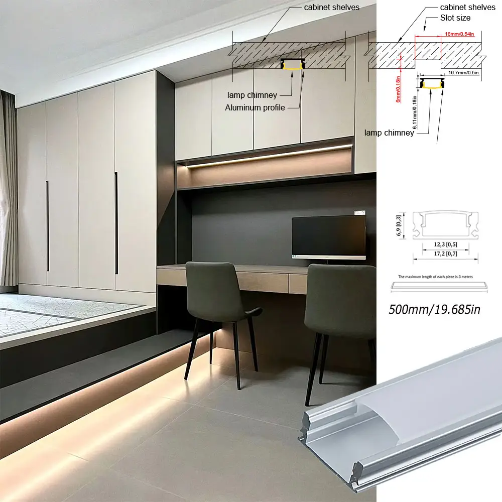 17 * 7 mm 1 m LED-Aluminiumstreifenlicht für integrierte Installation in Schränke Kleiderschränke Weinschränke Bücherregale usw