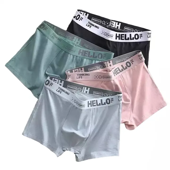 Custom Wholesale Mens Trunks Underpants Hello logo Boxer Briefs Short Leg mens boxer briefs underwear