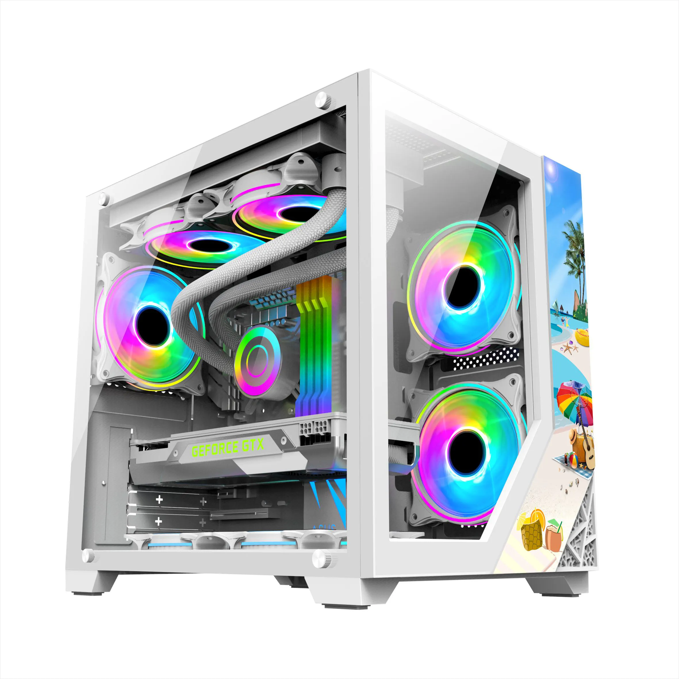 2024 Schlussverkauf PC-Etui OEM MATX Computer-Etui und Türme Mittlerer Turm Gaming-Pieces Schreibtisch-Etui Aluminium mit RGB-Lüfter