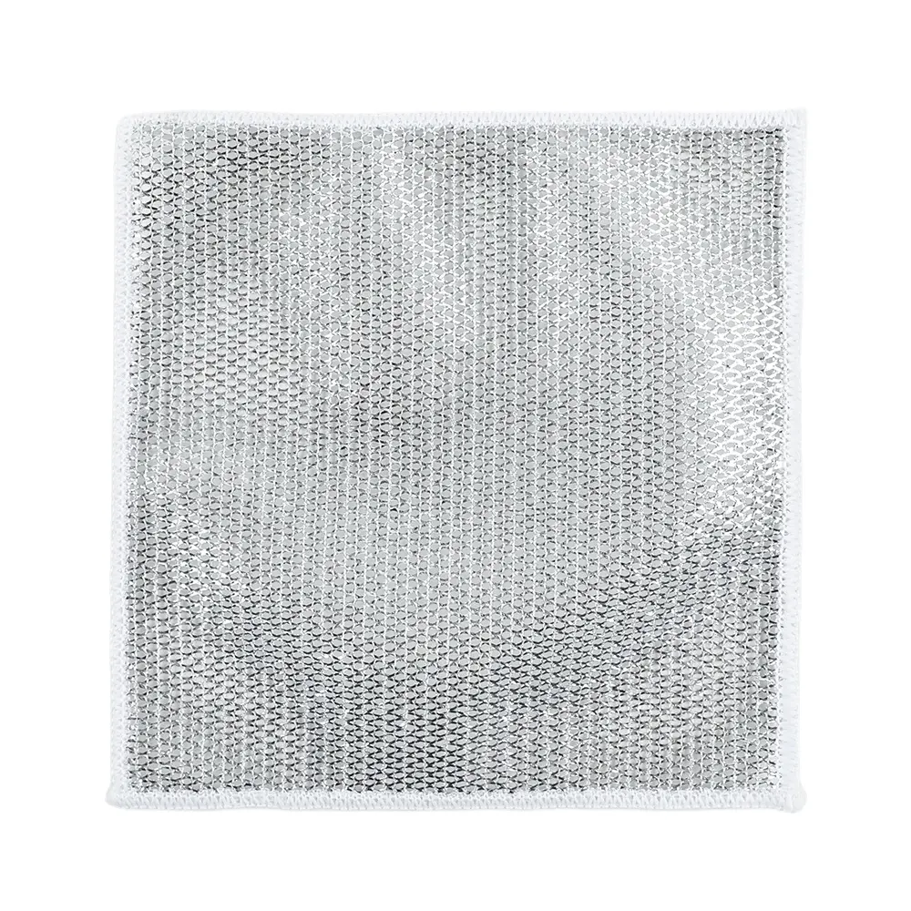 Vente en gros de torchon en fil d'argent, serviette de nettoyage antiadhésive pour cuisinière à vaisselle, chiffon facile à nettoyer