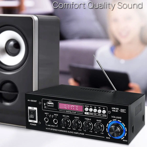 Amplificador de Sonido PARA EL Hogar, Amplificador de Potencia CH 2,1, Compatible con EQ, FM, USB, Tarjeta SD, Entrada de 2 Micrófonos, Sala de Reuniones, Teatro, Coche,