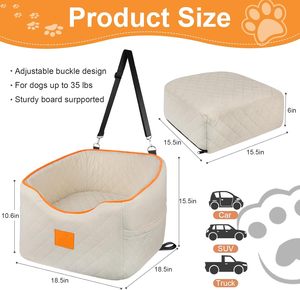 Siège d'auto pour chien rehausseur en mousse à mémoire de forme pour petits chiens 35lbs lavable amovible poches de rangement - Product Image 6