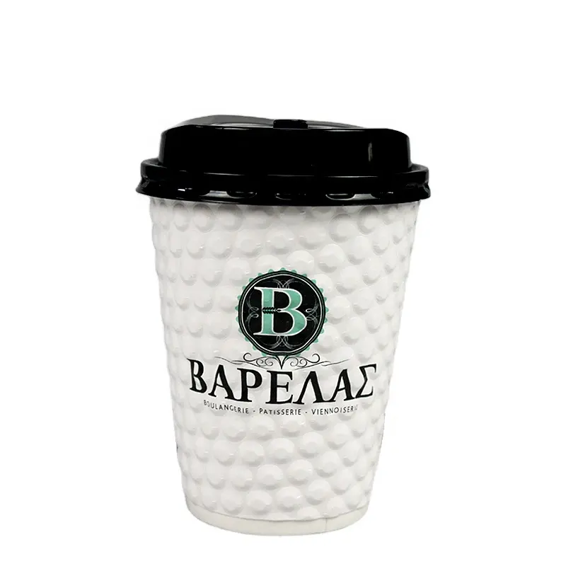 Alta Qualidade Descartável Personalizado Cup big dot café papel copos com tampas dupla parede copo Impresso Descartável