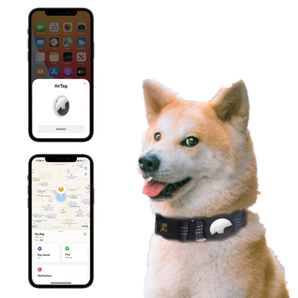 מפעל מותאם אישית רעיוני התאמת GPS Tracker פוליאסטר חיות מחמד כלב חתול צווארון להחיל כדי Apple Airtag