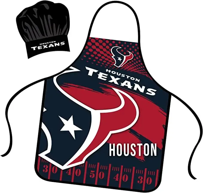 Personalizado Houston Texans Delantal Chef Hat Set a todo color Tamaño universal Tie Back Grilling Tailgate BBQ Cooking Host