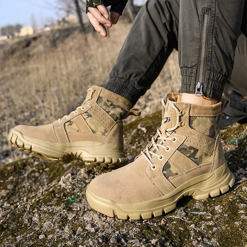 Korean-military-boots Men's Climbing Walking Tactical Boots Waterproof Suede Leather and Oxford Shoes New Martin Boots